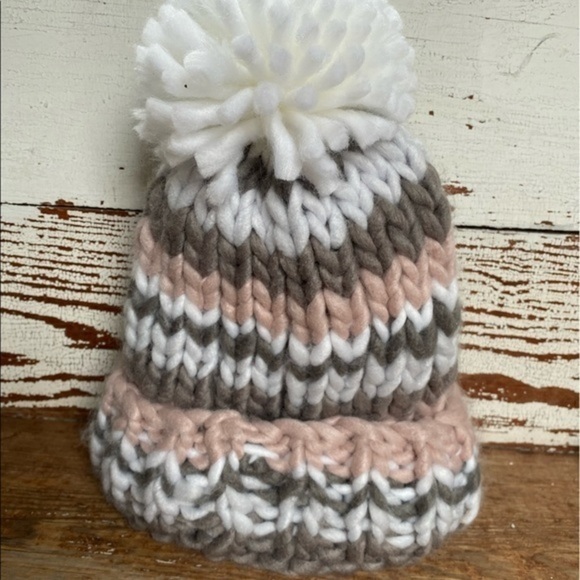 Anthropologie Chunky Striped Pom Beanie - Picture 1 of 6
